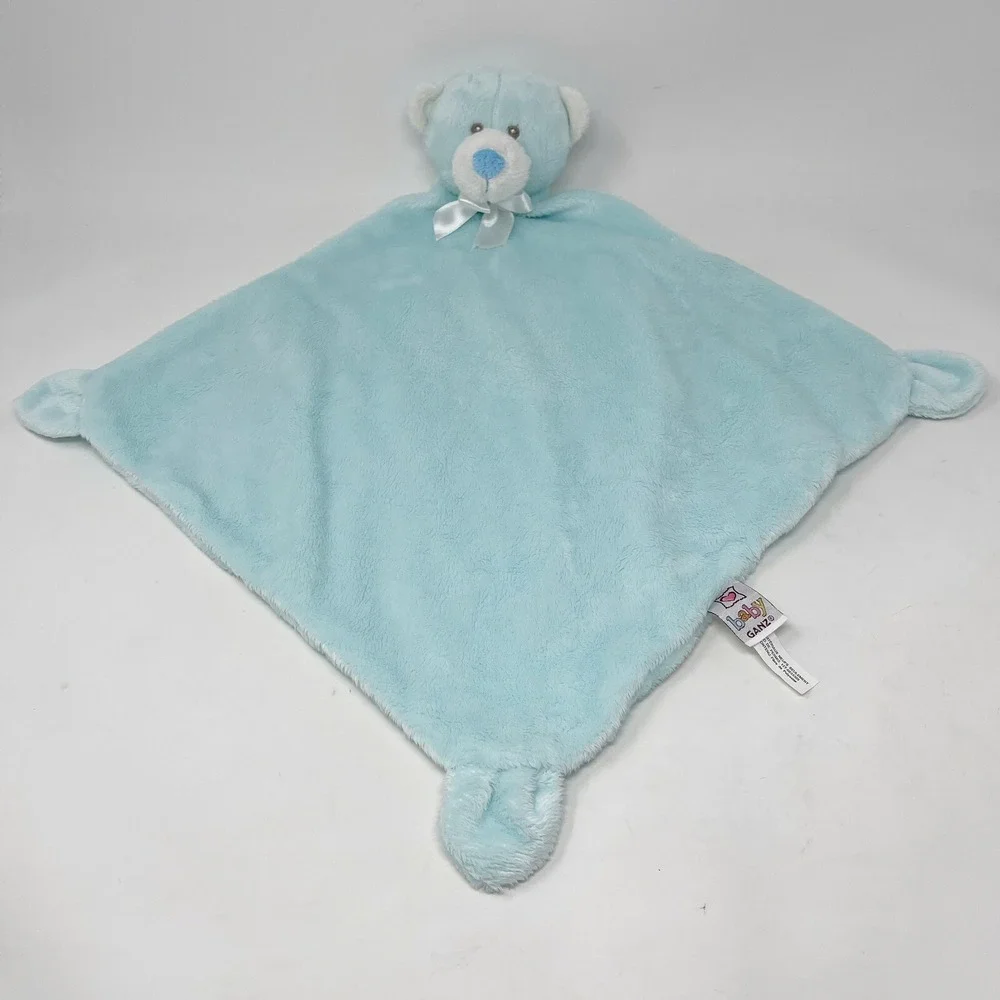 Baby Ganz Blue Teddy Bear Lovey Satin Bow Mini Blankie BG3525‎ White
